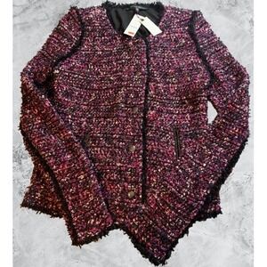 NWT White House Black Market Striped Novelty Jacket Amalfi Tweed Pink Kiss SizeS